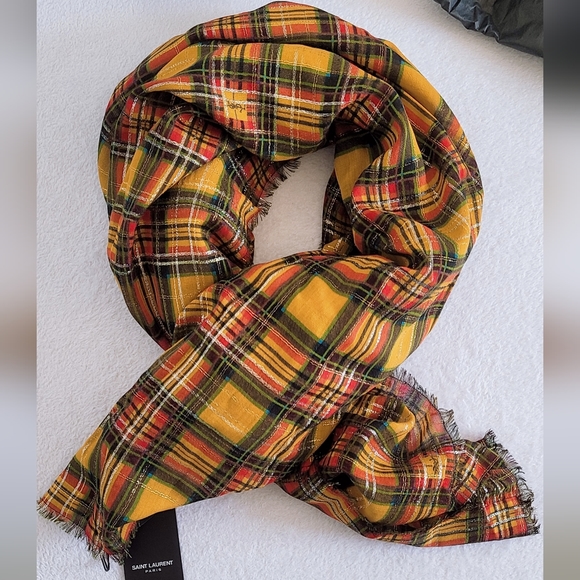 Authentic Saint Laurent Paris Patterned Jacquard Wool Silk Scarf Shawl - Picture 8 of 16